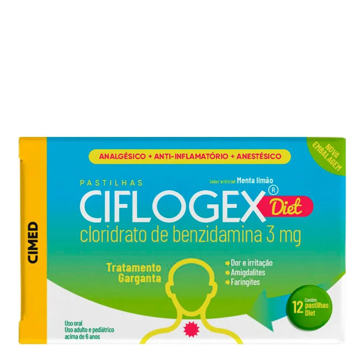 CIFLOGEX PASTILHA DIET MENTA LIMÃO C/12